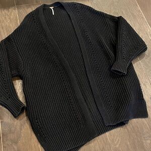 Free People Chunky Black Open Cardigan Sweater